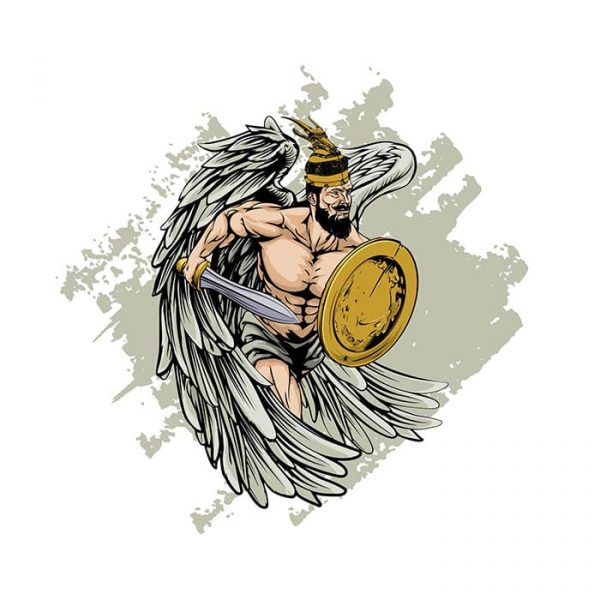Skanderbeg helmet shield, Angel Holding Sword