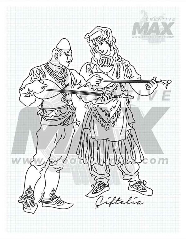 Albanian Folks - Ciftelia - Hand drawn illustration